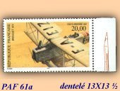 Biplan Bréguet XIV - 20.00f multicolore provenant du bloc feuillet avec marge illustrée