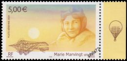 Marie Marvingt - 5.00€ multicolore provenant du bloc feuillet avec marge illustrée