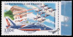 La Patrouille de France - 3.00€ multicolore provenant du bloc feuillet avec marge illustrée