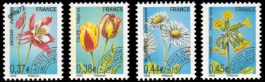 Série fleurs Ancolie Tulipe Pâquerette et Primevère - 4 timbres