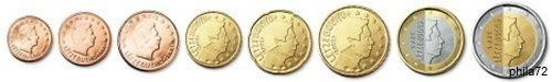 Série complète pièces 1 cent à 2 euros Luxembourg années mixtes UNC