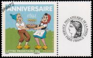 Timbre pour Anniversaire Sylvain Sylvette tirage gommé - TVP 20g - lettre prioritaire multicolore logo Cérès