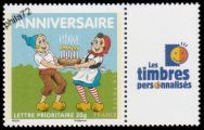 Timbre pour Anniversaire Sylvain Sylvette tirage gommé - TVP 20g - lettre prioritaire multicolore logo TPP