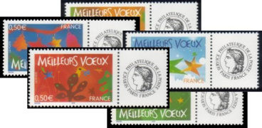 Série Meilleurs Voeux Etoiles tirage gommé - 0.50€ multicolore 5 timbres logo Cérès