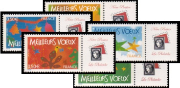 Série Meilleurs Voeux Etoiles tirage gommé - 0.50€ multicolore 5 timbres logo privé (notre passion)