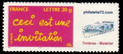 Timbre pour Invitation tirage autoadhésif - TVP 20g - lettre prioritaire multicolore logo privé (phila72)