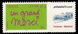 Timbre de message un grand merci tirage autoadhésif - TVP 20g - lettre prioritaire multicolore logo privé (phila72)