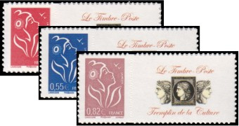 Série Lamouche tirage autoadhésif - TVP rouge, 0.55€ bleu et 0.82€ lilas-brun logo privé (culture)