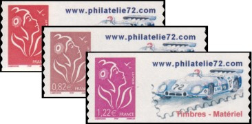 Série Lamouche tirage autoadhésif - TVP rouge, 0.82€ lilas-brun et 1.22€ lilas logo privé (phila72)