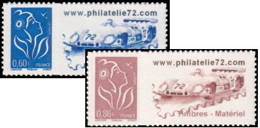 Série Lamouche tirage autoadhésif - 0.60€ bleu et 0.86€ lilas-brun logo privé (phila72 unicolore)