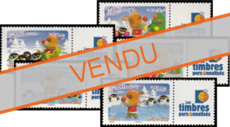 Série Meilleurs Voeux Manchots et Renne tirage gommé - 5 timbres TVP 20g - lettre prioritaire multicolore logo TPP