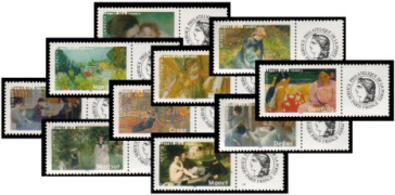 Série les Impressionnistes tirage gommé - 10 timbres TVP 20g - lettre prioritaire multicolore logo Cérès