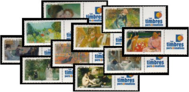 Série les Impressionnistes tirage gommé - 10 timbres TVP 20g - lettre prioritaire multicolore logo TPP