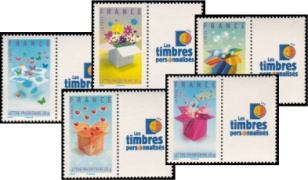 Série timbres de message Festif tirage gommé - 5 timbres TVP 20g - lettre prioritaire multicolore logo TPP