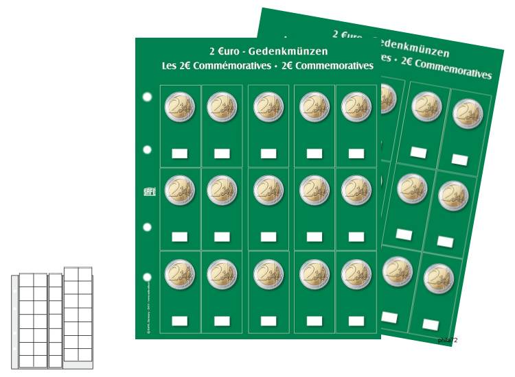 Feuilles pré-imprimées numismatique PREMIUM universel pour 15 ou 35 pièces  de 2 euros pour création de votre album - paquet de 2 feuilles