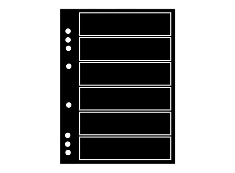 Feuille transparente à 6 bandes verticales (38 x 290 mm) pour timbres  roulettes, avec intercalaire en carton noir