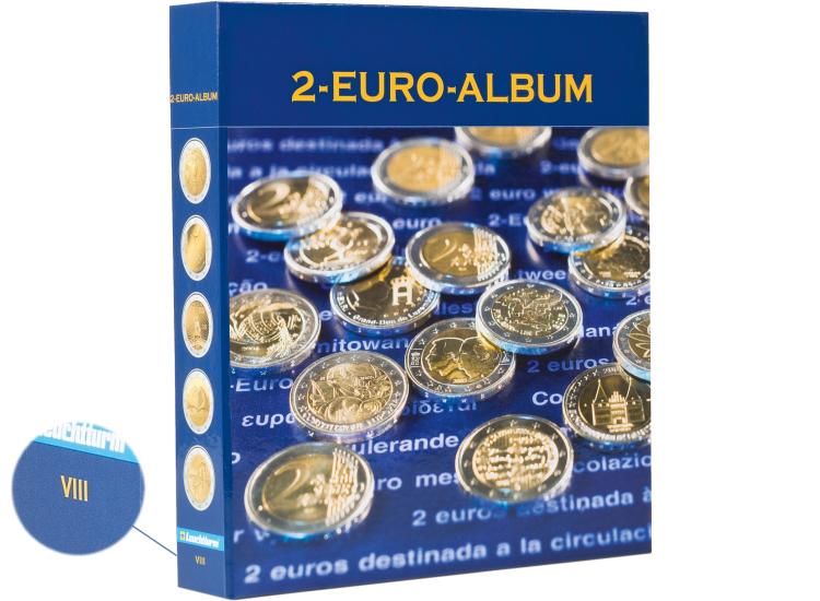 Album de muenzen avec 10 coquilles pour 200 pièces de 2 euros de rechange bleu 