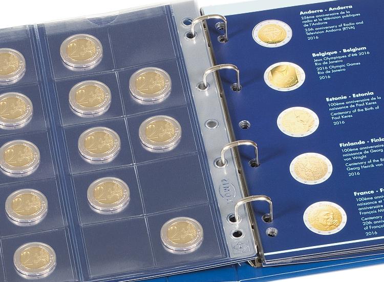 index COLLECTOR Album de collection pour pièces de monnaie de 200 pour pièces de 2 euros et autres pièces de taille moyenne bleu azur pastel avec pages et intercalaires rouges