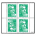 Bloc de 4 timbres Marianne de Gandon 2021 - TVP lettre verte avec un tête bêche issue de carnet