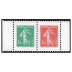 Paire Horizontale timbres Semeuse de Camée 2022 - petit format 1.43€ et 1.16€ multicolore provenant du carnet 2