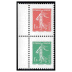 Paire Verticale timbres Semeuse de Camée 2022 - petit format 1.43€ et 1.16€ multicolore provenant du carnet