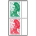 Paire Verticale timbres Liberté de Gandon 2022 - petit format 1.43€ et 1.16€ multicolore provenant du carnet 2