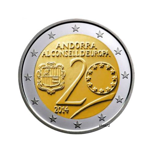 2 euros commémorative Andorre 2014 entré au conseil de l'europe piece de  monnaie €