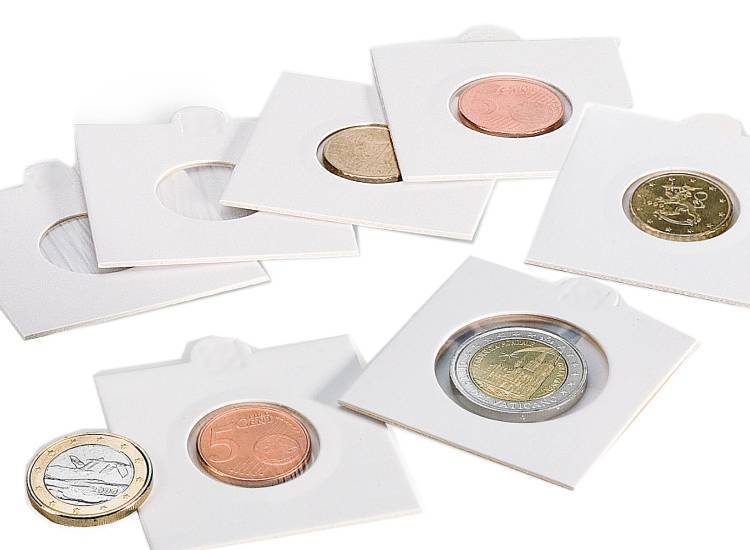 pour pièces de monnaie jusqu'à 32,5 mm Ø paquet de 100 Leuchtturm Cadres Cartonnés à Agraffer 